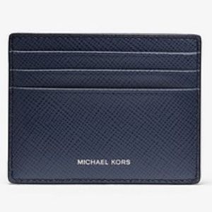 🔥 NWT MENS MICHAEL KORS TALL CARD CASE HOLDER HARRISON LEATHER NAVY BLUE